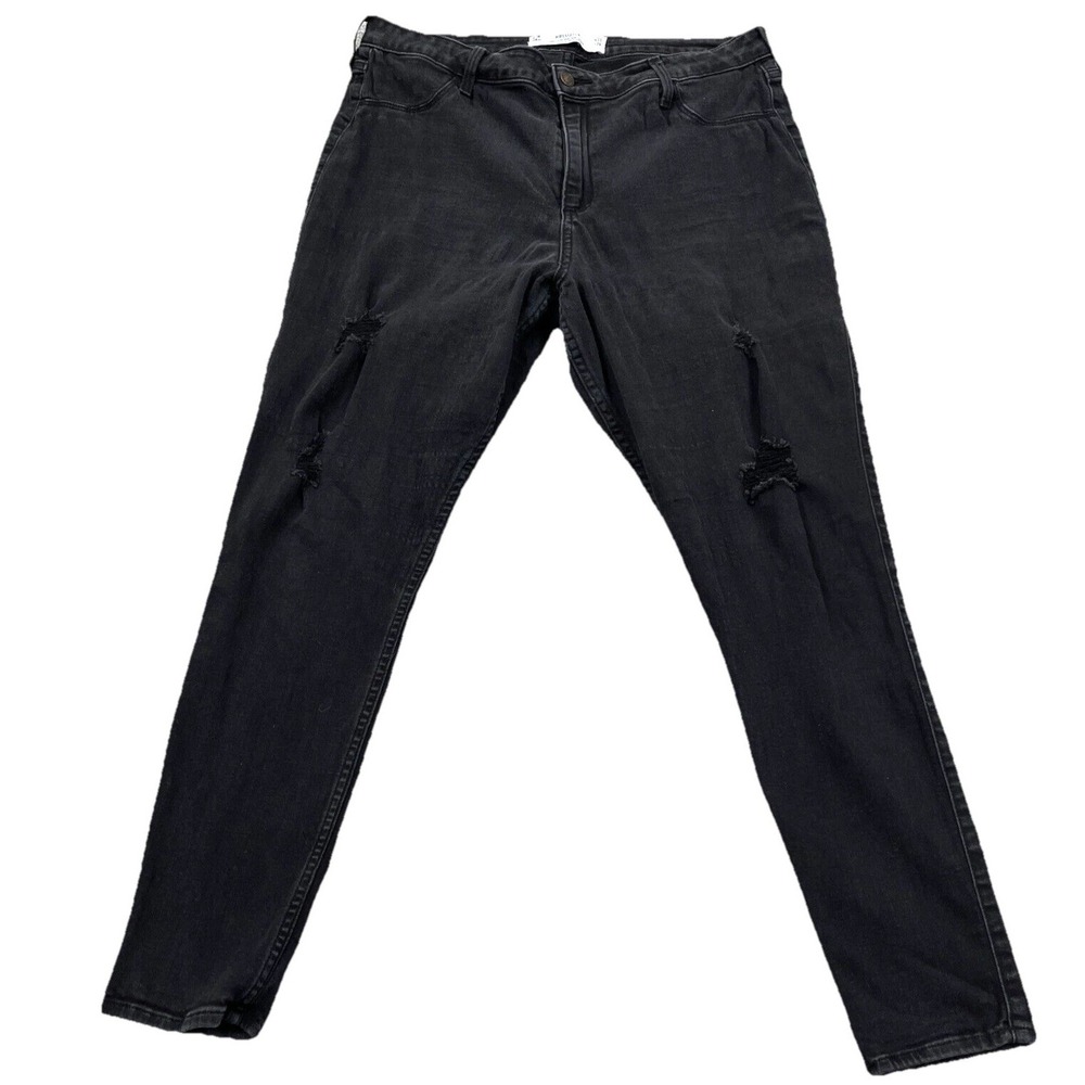 Hollister Jeans Women 17 Legging Curvy High Rise Black Denim Ripped Holes 33x28